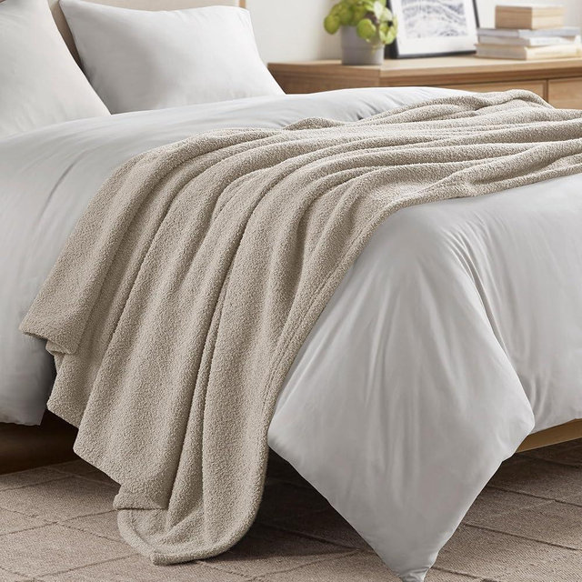 Madison Park Fuzzy Knit Blanket Dream Soft Blanket Cozy Breathable Cover Luxrurious Feathersoft Feel, All Seasons Lightweight Bedding for Summer Cover for Bed, Couch & Sofa, King, Taupe