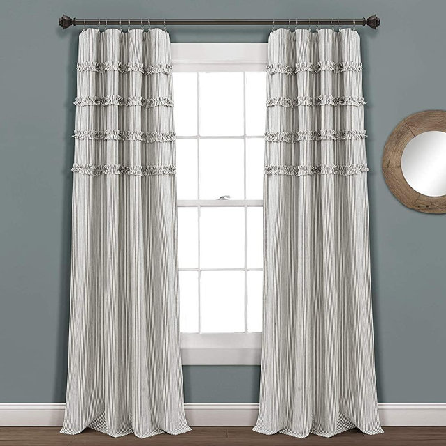 Lush Decor, Gray Vintage Stripe Yarn Dyed Cotton Window Curtain Panel Pair, 84" x 40", 84 in x 40