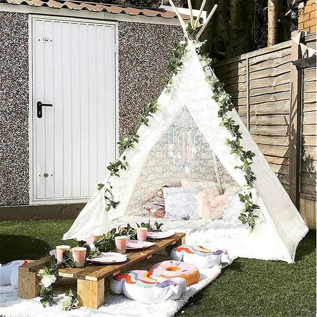 Avrsol Huge Teepee 85 inch Height Luxury Lace Teepee Tent Super Large with Gift 6.5Ft Rose Vine Flowers