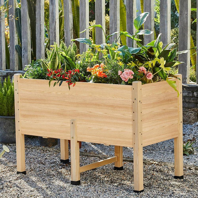 AMERLIFE 4x2 Ft Raised Garden Bed - Features Legs, Drainage Holes, 16 Inch Depth Ideal for Vegetables, Flowers, Herbs, Elevated Wood Planter Box for Balcony, Patio, and Backyard, Easy Assembly