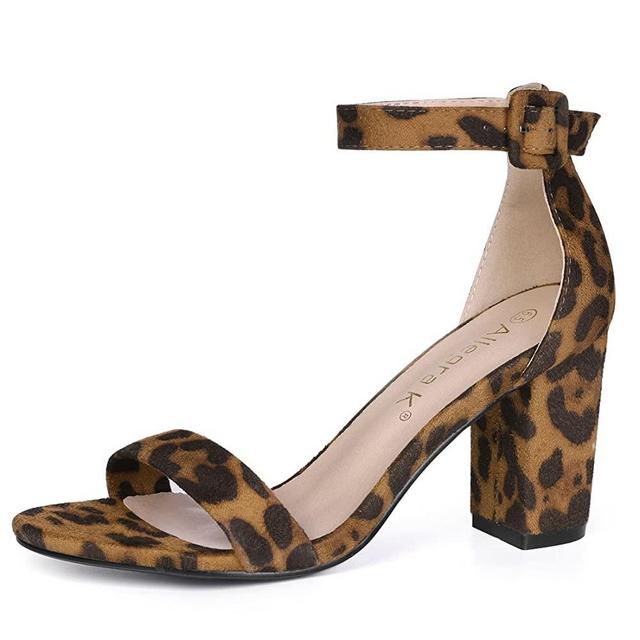 Allegra K Women's Floral Ankle Strap Block Heel Sandals