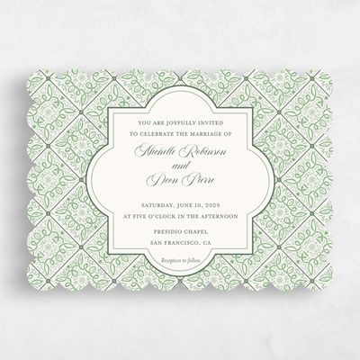 Green Scalloped Wedding Invitation - Como Landscape