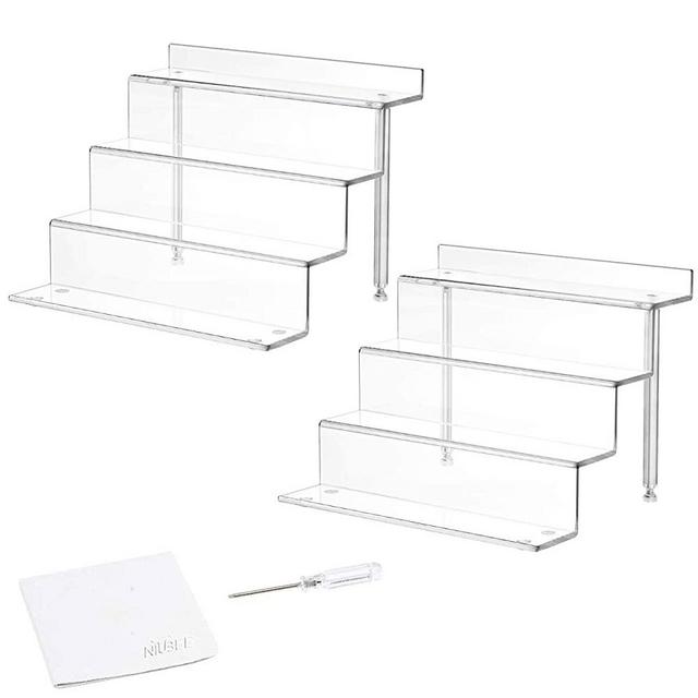 NIUBEE 2 Pack Acrylic Riser Display Shelf for Amiibo Funko POP Figures, Cupcakes Stand for Table,Cabinet, Countertops - Large
