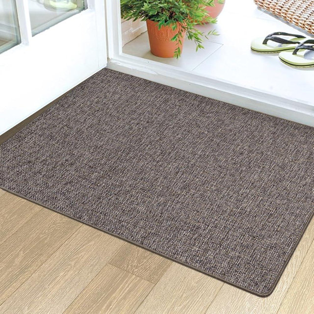 LUMI Ultra Thin Door Mat for Entryway, Low Profile Non Slip Rubber Backing Indoor Door Mat, Easy Clean Welcome Entrance Mat for Inside House, Patio,Brown 32"x47"
