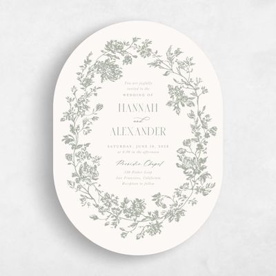 Green Oval Wedding Invitation - Treviso Wreath
