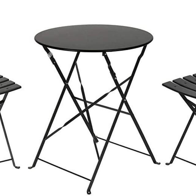 PATIO CHOICE Patio Bistro Set, Outdoor Bistro Table Sets,3 Piece Patio Set of Foldable Bistro Chairs and Table,Black