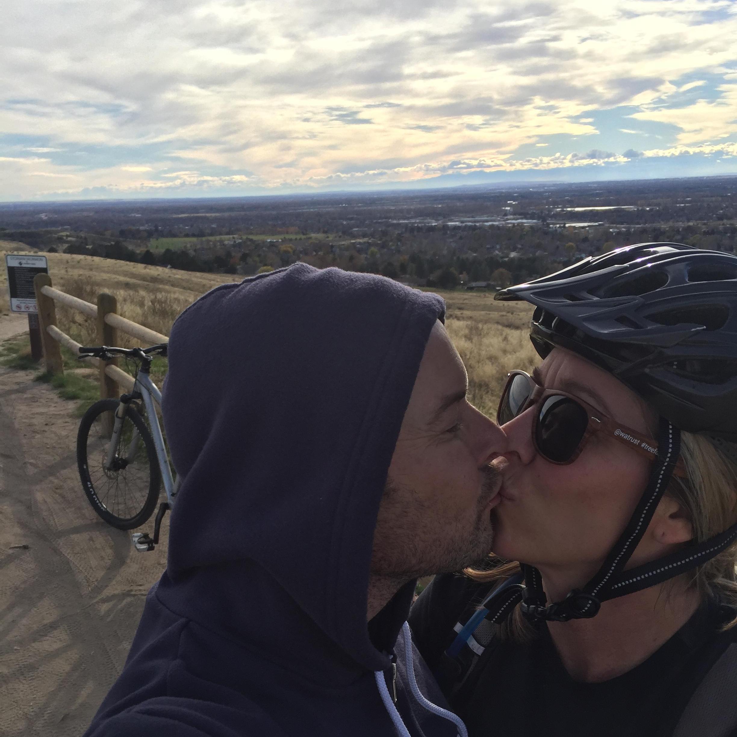 Taking a quick break at the top of Eagle Bike Park; Matt goes big, while I try to stay closer to the ground.