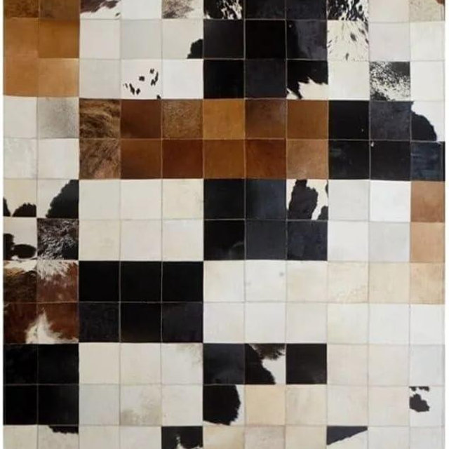 LEATHER KNOT STUDIO Multicolor Cowhide Patchwork Rug – Handmade Real Leather Area Rug – Natural Hair-on-Hide Carpet for Living Room, Bedroom, Office – Rustic & Modern Decor