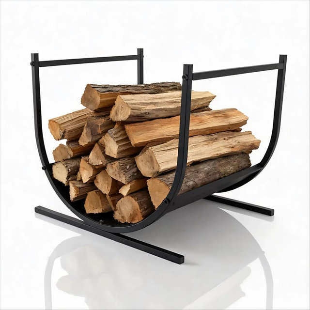 Thornfield 17 Inch Curved Firewood Rack, Indoor Outdoor Durable Log Holder, Heavy-Duty Fireplace Wood Storage Rack with 300lbs Load Capacity, Waterproof & Rustproof