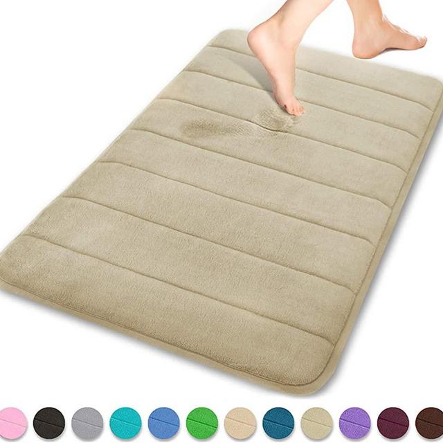 Yimobra Memory Foam Bath Mat Large Size 31.5 by 19.8 Inches, Soft and Comfortable, Super Water Absorption, Non-Slip, Thick, Machine Wash, Easier to Dry for Bathroom Floor Rug, Camel