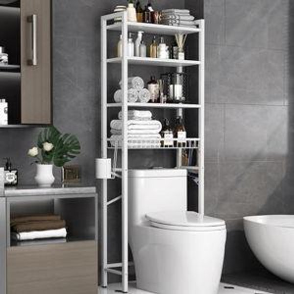 Kalrin Over-The-Toilet Storage Rack, 4-Tier Bathroom Organizer Shelf Over Toilet with Adjustable Shelf and Basket, Freestanding Space Saver Bathroom Shelves Above Toilet for Room (Vintage Brown)