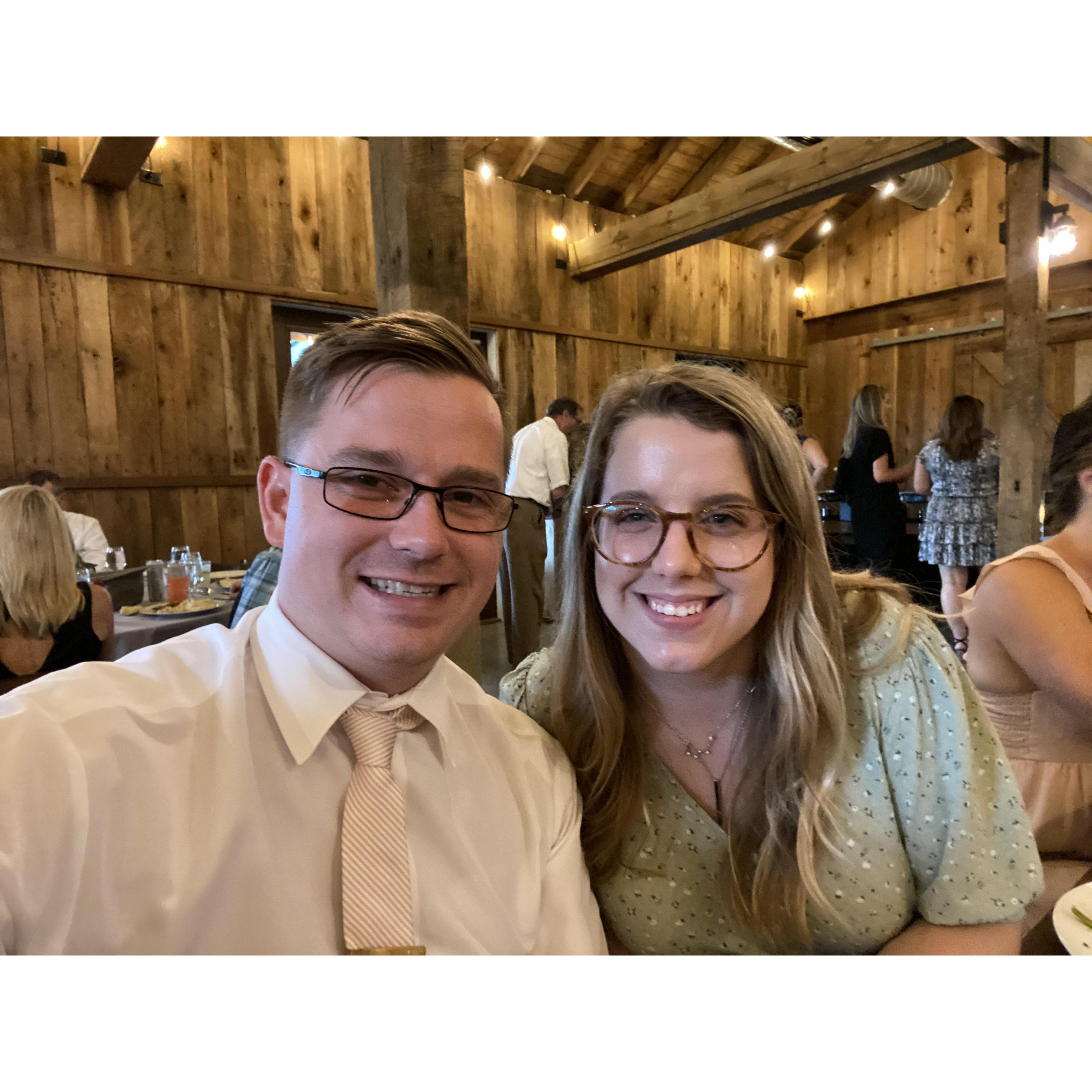 Enjoying our first wedding as an engaged couple!