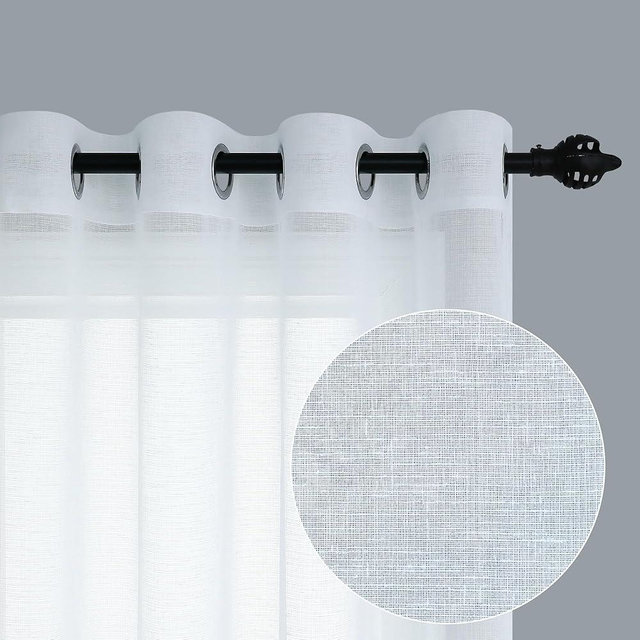 White Curtains 108 Inches Long for Living Room Decor Set 2 Panels Grommet Linen Textured Window Sheers Extra Long Drape Floor to Ceiling Curtains for Patio Sliding Glass Door Outdoor 52x108 Length