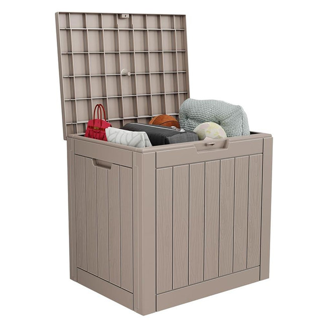 MAIUSCOLI 31 Gallon Waterproof Outdoor Storage Box,Resin Deck Box,Lockable Outside Storage Box Container for Patio Furniure,Garden,Pool Tools (31 Gallon,Light Brown)
