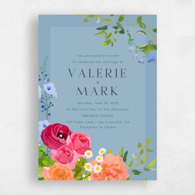Dusty Blue Wedding Invitation - Dicha Portrait
