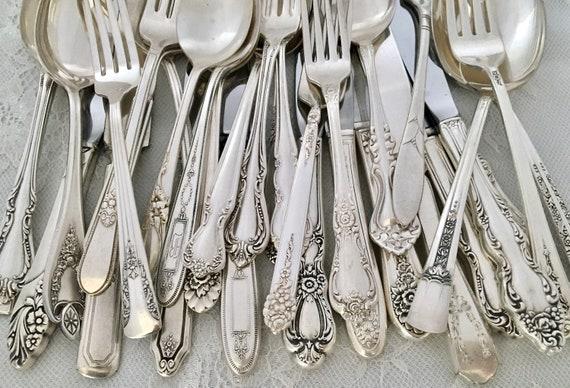 Mismatched Silverplate 5-Pc.Place Settings/Flatware/Vintage & Antique/ Wedding/Bridal Shower/Tea Party/Service for 1, 4, 8, 12, 20
