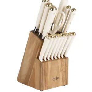 Martha Stewart 16 Piece Lockton Stainless Steel Cutlery Acacia Wood Block Set