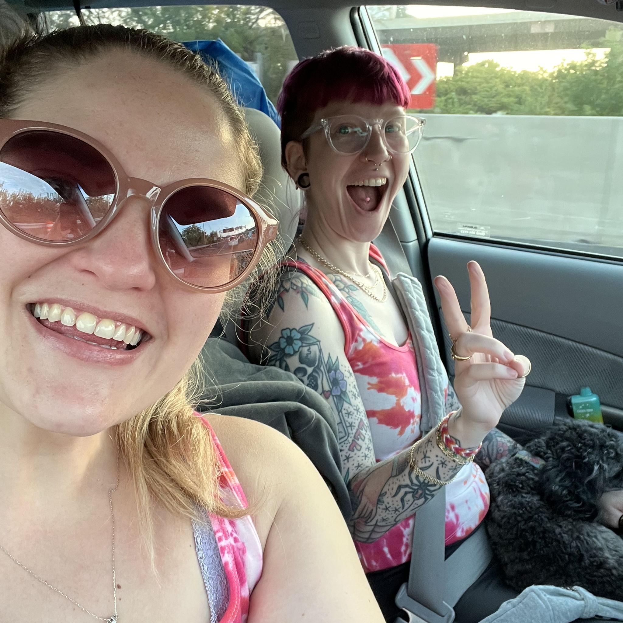 Jay drove through all the major cities on their move down to NC and we had matching lesbian tie-dye tank tops. We love a good bit. We're always going with the bit.