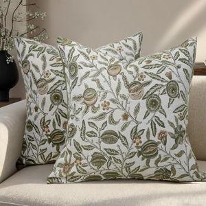 Sage Makkey Floral Pillow Covers 18x18 Set of 2 Sage Green Throw Pillow Covers Farmhouse Decorative Pillow Cover for Sofa Bed Living Room Home Decor