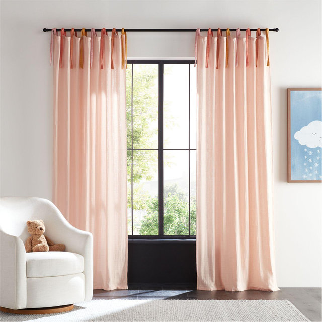 84" Pink Tie Muslin Organic Cotton Curtain Panel
