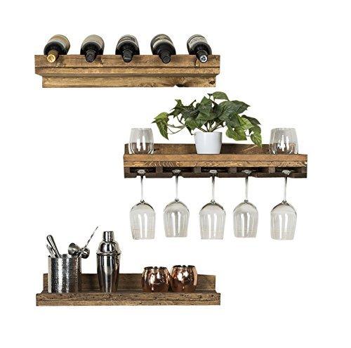 Del Hutson Designs Rustic Luxe Floating Wine Shelf & Glass Rack Set, Walnut