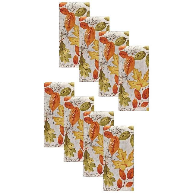 Elrene Home Fashions Autumn Leaves Printed Fall Cloth Dinner Napkins, 17" x 17", Set of 8