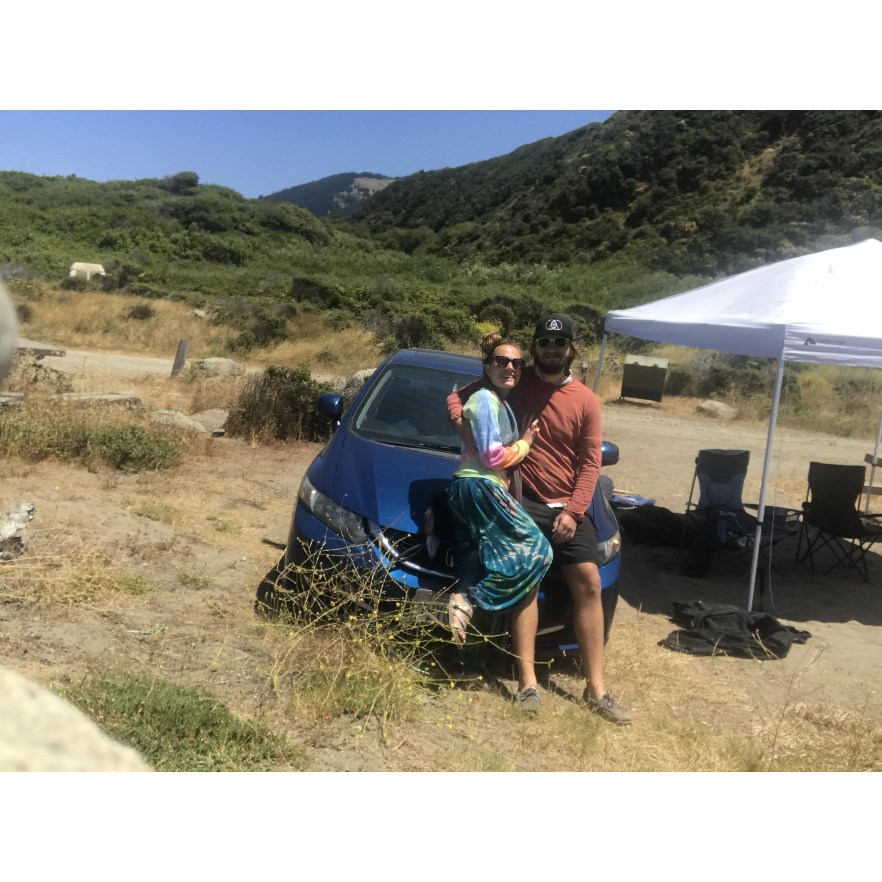 Camping trip after the proposal;) 3 Days with no tent- visited by skunk and an army of chipmunks- great trip:)