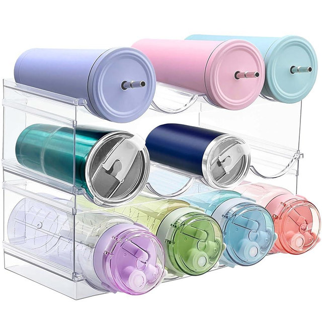 Homecor UPGRADE 3 Pack Water Bottle Organizer, Stackable Pantry Home Organization and Storage Shelf, Plastic Tumbler Holder for Kitchen Cabinet Cupboard Organizer and Storage, Mug Cup Bottle Storage
