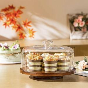 Yangbaga 11IN Wood Cake Stand with Dome Lid, Rotating Cake Stand with Glass Dome- Cake Plate with Cover for Baking Gifts/Birthday Kitchen/Party/Weddings