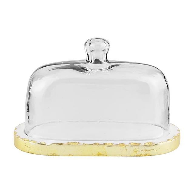 Mud Pie Gold Marble Glass Butter Dish, 4" x 6 3/4"