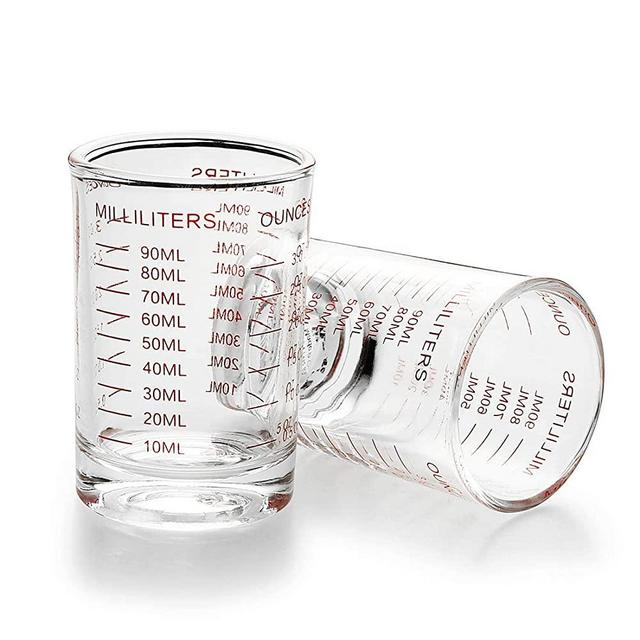 NCnnwovf 2 PACK Measuring Cup Shot Glass 3 Ounce/90ML Liquid Heavy Glass Red Scale