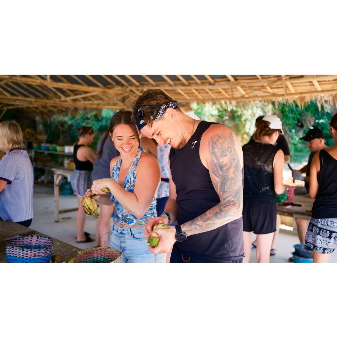 Preparing food for the elephants at the sanctuary in Thailand