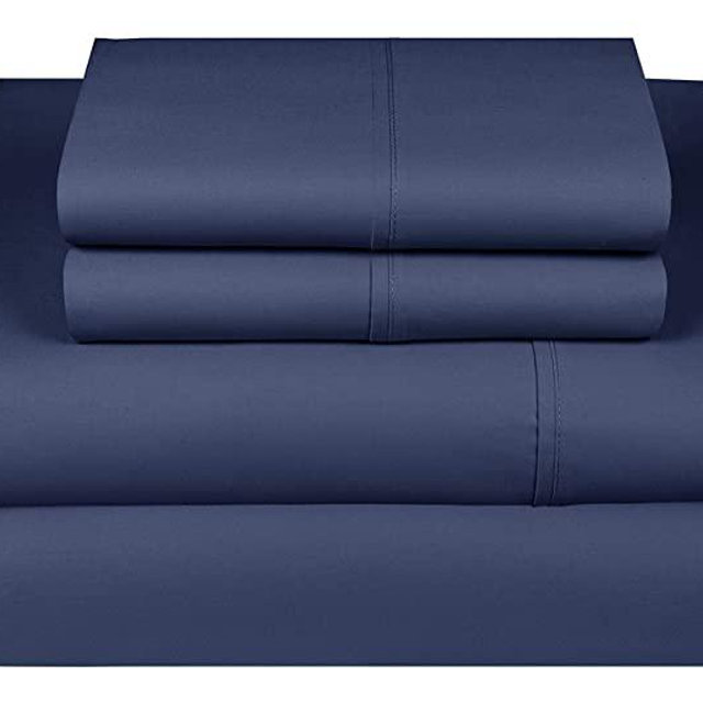 Threadmill Home Linen 800 Thread Count Sheets Queen Size - 100% Cotton 4 Piece Bed Sheet Set with Deep Pocket, Smooth Sateen, Queen Bedding, Folkstone Blue