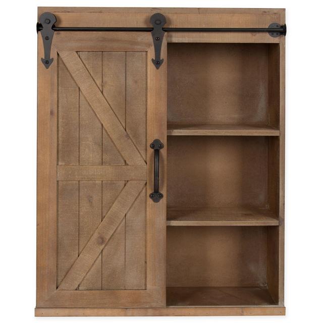 Kate And Laurel Storage Cabinet with Sliding Barn Door in Rustic Brown