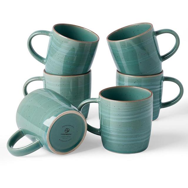 famiware Coffee Mugs Set of 6, Meteor 13 oz Ceramic Mug Cup Set with Handle for Coffee, Tea, Cappuccino, Latte, Milk, Peacock Green