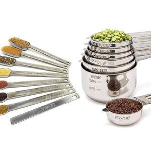 Measuring Cups and Spoons Set of 15, Stackable Cups, Long Handle with Leveler Fits Narrow Jars, 304 Premium Stainless Steel, Kitchen Gadgets for Liquid & Dry Ingredients Cooking Baking