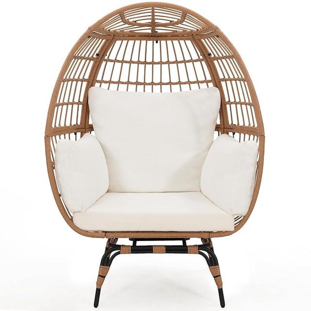 Murago Oversized 360 Swivel Rattan Egg Chair for Adult, Indoor Outdoor Patio Large Wicker Egg Chair with overstuffed Cushions, 440lb Weight Capacity, Natural Rattan with Beige Cushion