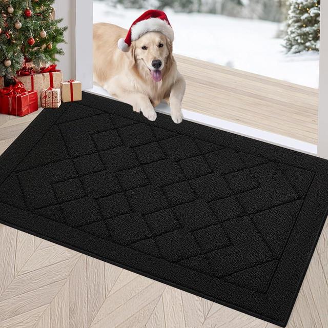 REFETONE Indoor Doormat, Front Back Door Mat 24"x36" Rubber Backing Non Slip Mats, Absorbent Washable Entrance Doormat for Entryway, Resist Dirt Low-Profile Inside Floor Mat for Muddy Shoes, Black
