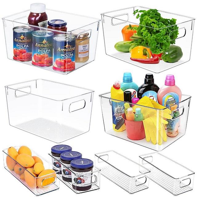 SKYJUNS 8 pack Clear Plastic Storage Bins, Pantry Organization and Storage, Organizer Bins for Kitchen Organization, Home Edit,Freeze Storage, Cupboard Organizing, Cabinet Organization