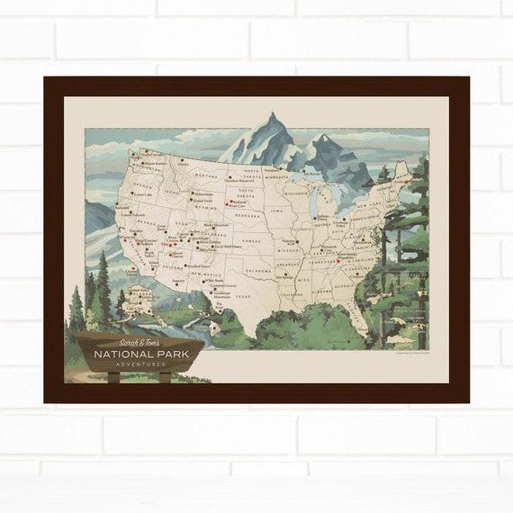 Personalized National Park Push Pin Map, National Park Map