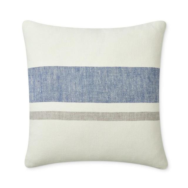 Linen Yarn Dyed Pillow Cover, 20" X 20", Blue/Gray