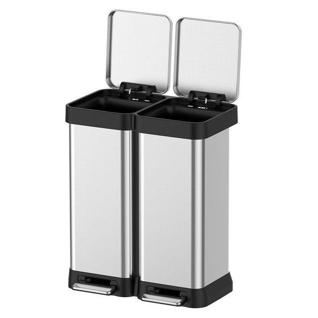 Takywep 16 Gallon Dual Trash and Recycling Bin, Fingerprint Proof Stainless Steel Kitchen Garbage Can with Double Lid, Hands-Free Step Rubbish Bin Without Inner Bucket for Kitchen Home Office