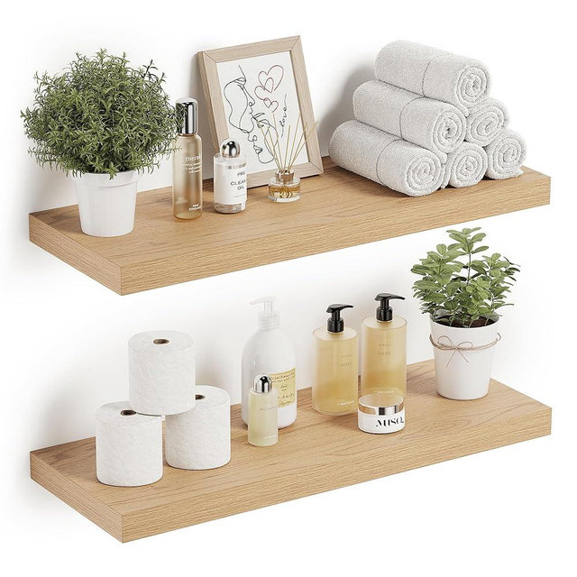 Bathroom Long Floating Shelves for Wall,Bathroom Storage Over Toilet, Wall Shelves with Invisible Brackets for Bedroom, Bathroom, Living Room, Kitchen, Set of 2