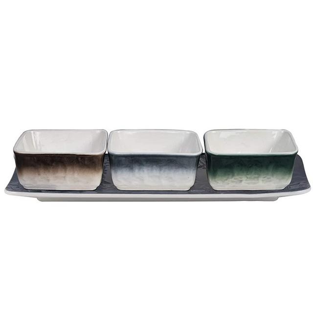 AQUIVER 5OZ Ceramic Chip and Dip Serving Set - Porcelain Square Small Sauce Dip Bowls - for Sauce, Side Dish, Chips - Set of 4
