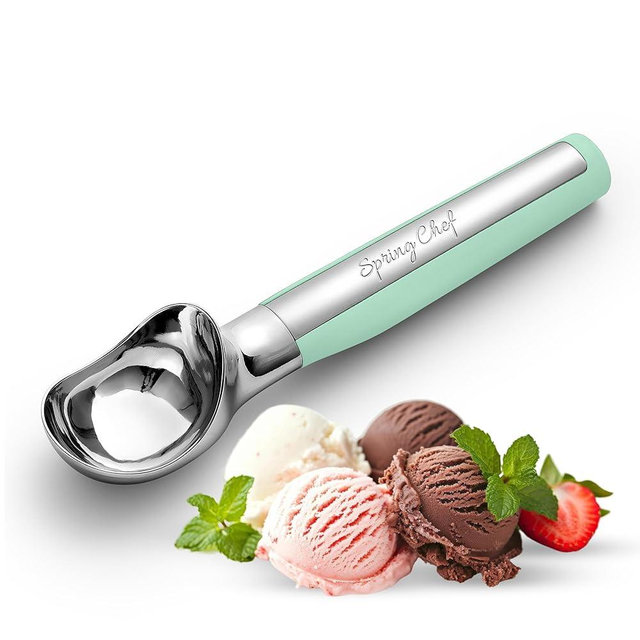 Spring Chef Heavy Duty Metal Ice Cream Scoop - Dishwasher Safe Ice Cream Scooper, Commercial Icecream Scoop Spade, Professional Kitchen Tool for Gelato, Melon, Sundae, Cookie Spoon - Mint