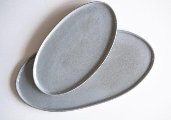 Ceramic Platter Serving Platter Oval Platter Gray Sky Platter Pottery Platter Dessert Platter Cheese Platter Serving Tray Dish Dinnerware