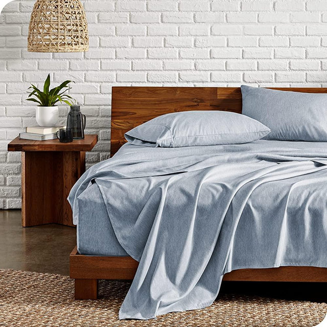 Bare Home Queen Sheet Set - Luxury 1800 Ultra-Soft Microfiber Queen Bed Sheets - Double Brushed - Deep Pockets - Easy Fit - 4 Piece Set - Bedding Sheets & Pillowcases (Queen, Heathered Blueberry)