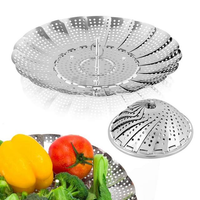 Sayfine Vegetable Steamer Basket, Premium Stainless Steel Veggie Steamer Basket - Folding Expandable Steamers to Fits Various Size Pot (6" to 10.5")