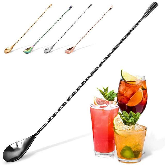 Zulay Premium 12 Inch Stainless Steel Cocktail Spoon - Long Attractive Spiral Design for Layering Drinks - Bar Spoon & Cocktail Mixing Spoon for Cocktail Shakers, Tall Cups & Pitchers (Black)