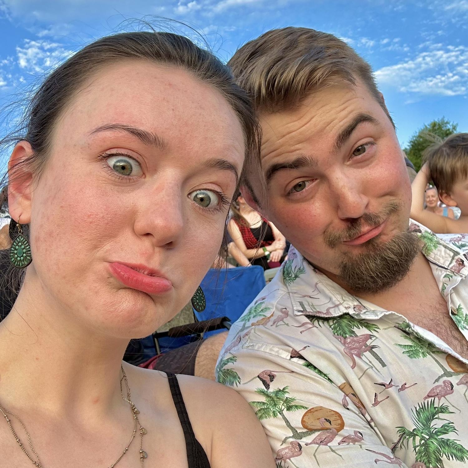 Having fun at a music festival downtown.